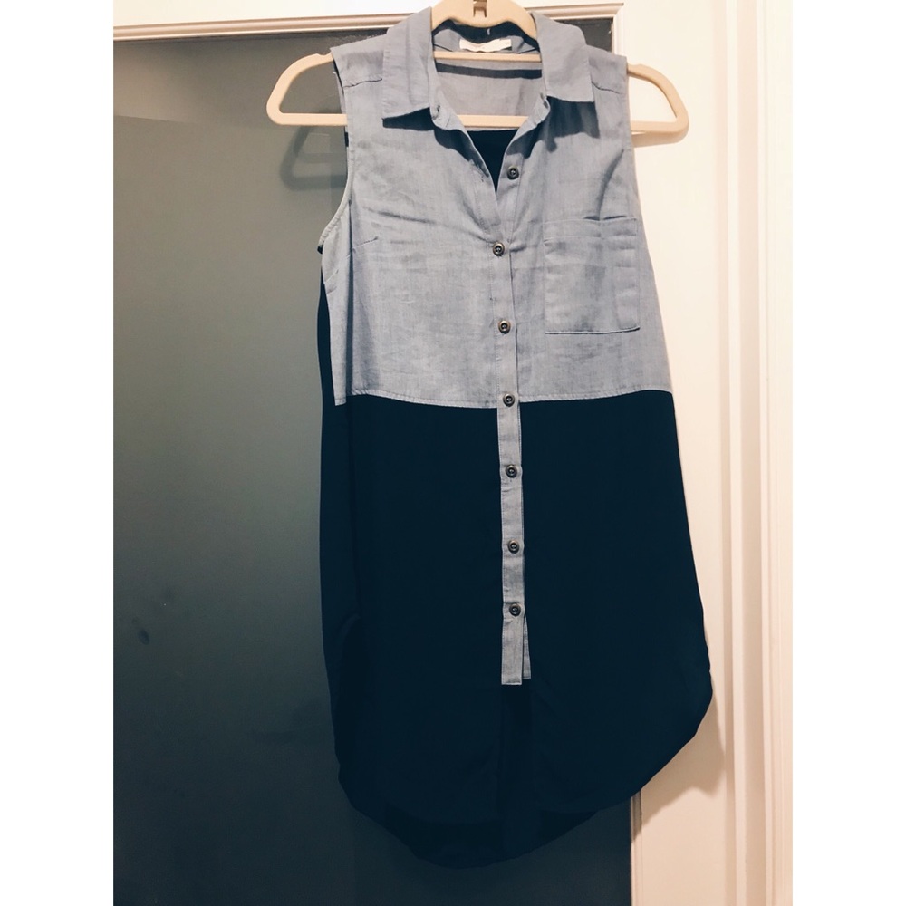 Nasty Gal Denim & Chiffon Button-down Tunic